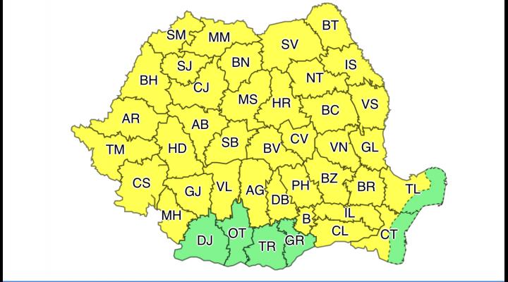 Cod galben de instabilitate atmosferică temporar accentuată, cantități de apă însemnate, in Prahova