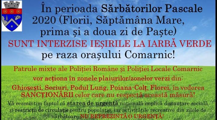 Primăria Comarnic: sunt interzise ieșirile la iarbă verde pe raza orașului Comarnic