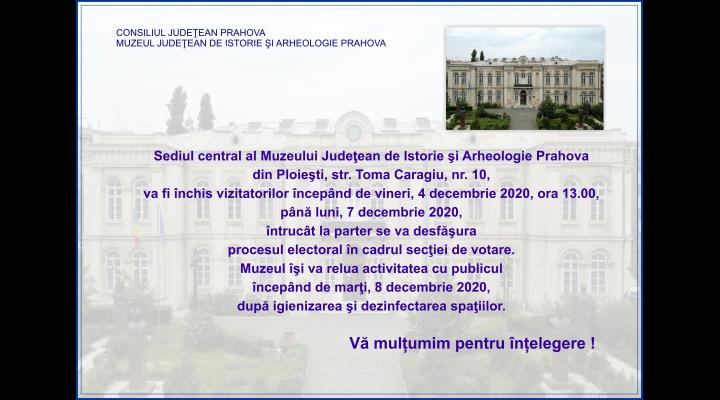 Sediul central al Muzeului Județean de Istorie și Arheologie Prahova, închis vizitatorilor de vineri până luni