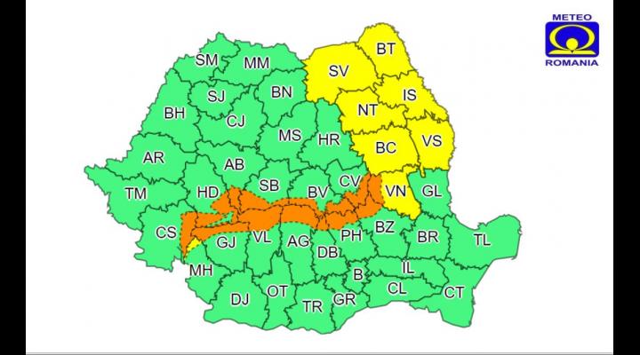 ANMH a emis o avertizare meteorologică/Nordul județului, sub cod portocaliu
