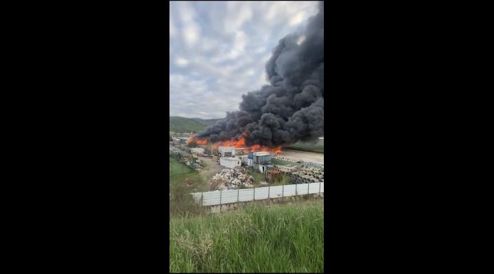 VIDEO: Incendiu de proportii la o hala din Brasov. Intervin si pompieri prahoveni