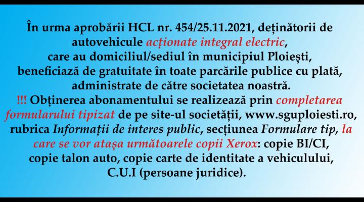 Gratuitate în parcările publice cu plată din Ploiești, pentru cei care au mașini electrice