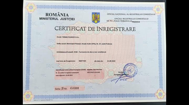 Municipiul Ploiești a primit, în această dimineață, decizia de constituire a  societății SC Termo Ploiești SRL