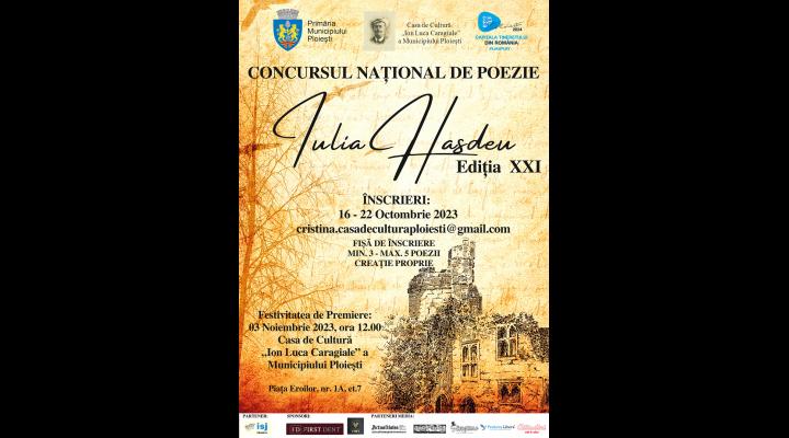 Concurs Național de Poezie „Iulia Hasdeu” pentru liceeni/Înscrierile încep luni