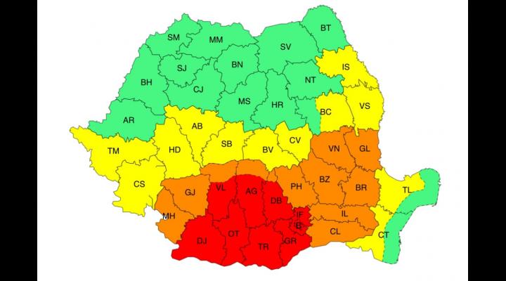 Meteorologii au anunțat cod portocaliu de caniculă în Prahova/Județele vizate de codul roșu