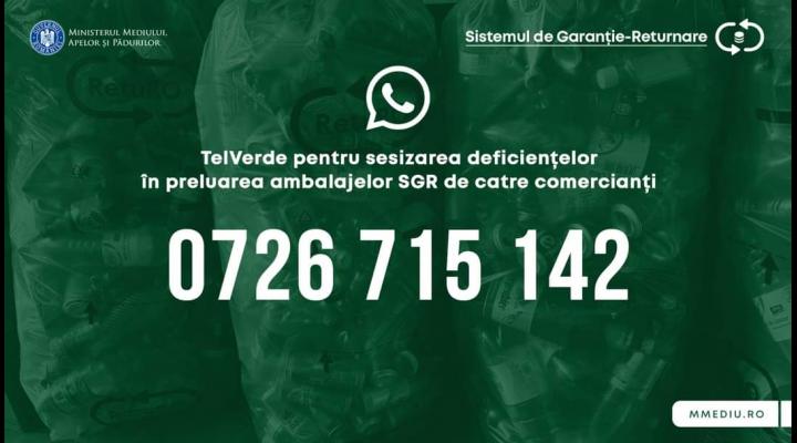 Problemele întâmpinate la returnarea ambalajelor SGR pot fi anunțate pe Watsapp la un număr al Ministerului Mediului 