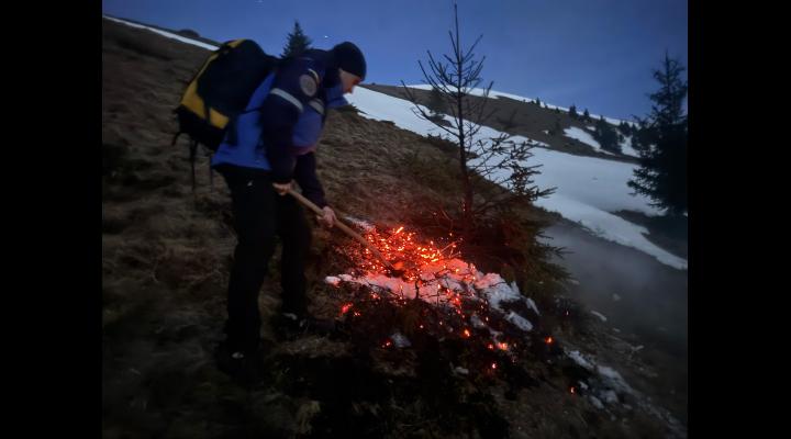 Incendiu de vegetație în Munții Baiului, stins de jandarmi