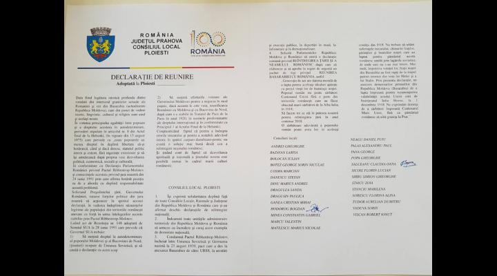 Consilierii locali ai Partidului Mișcarea Populară din Ploiești au depus propunerea de "Declarație de reunire a României cu Republica Moldova