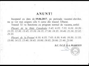 6 curse ale traseului 32 barat nu se vor mai asigura în timpul vacanței