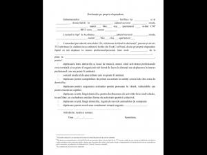 MODELUL declarației pe proprie răspundere referitoare la circulația persoanelor în afara locuinței/gospodăriei