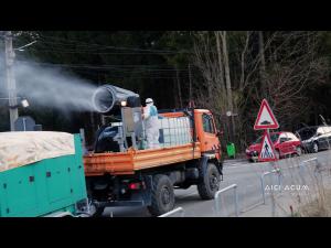 VIDEO La Sinaia, tunul de produs zăpadă artificială, folosit pentru dezinfecție