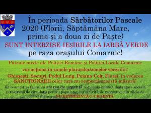 Primăria Comarnic: sunt interzise ieșirile la iarbă verde pe raza orașului Comarnic