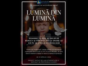 Asociația Liga Studenților din Centrul Universitar Ploiești inițiază campania LUMINĂ DIN LUMINĂ/Voluntarii vor distribui, în seara Învierii, lumina sfântă