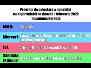 Noul program de ridicare a gunoiului in comuna Gorgota