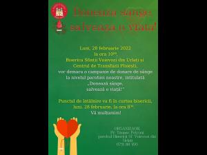 Campanie de donare de sange, organizata de Biserica Sfintii Voievozi Urlati/ Afla cum poti participa!