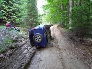 O familie cu doi copii s-a rasturnat cu masina pe un drum forestier din Muntii Ciucas/ Salvamontistii i-au ajutat