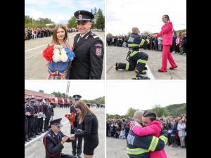 Cereri în căsătorie la festivitatea de absolvire a școlii de pompieri de la Boldesti