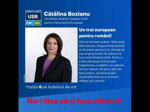 Cătălina Bozianu - candidata Alianței Dreapta Unită la Parlamentul European: ”Dreapta Unită va sprijini de la București proiectul de dezvoltare și prosperitate al românilor prin măsuri de reducere a impozitării muncii”