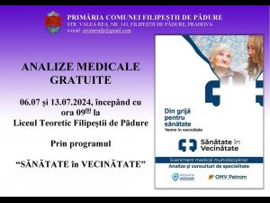 Analize medicale gratuite pentru localnicii din Filipeștii de Pădure 