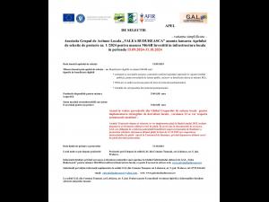 Asociatia Grupul de Actiune Locala „VALEA BUDUREASCA” anunta lansarea Apelului de selectie de proiecte nr. 1 /2024 pentru masura M6/6B Investitii in infrastructura locala in perioada 15.09.2024-31.10.2024