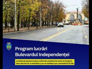  În această seară încep lucrările de reabilitare pe Bulevardul Independenței/Graficul lucrarilor